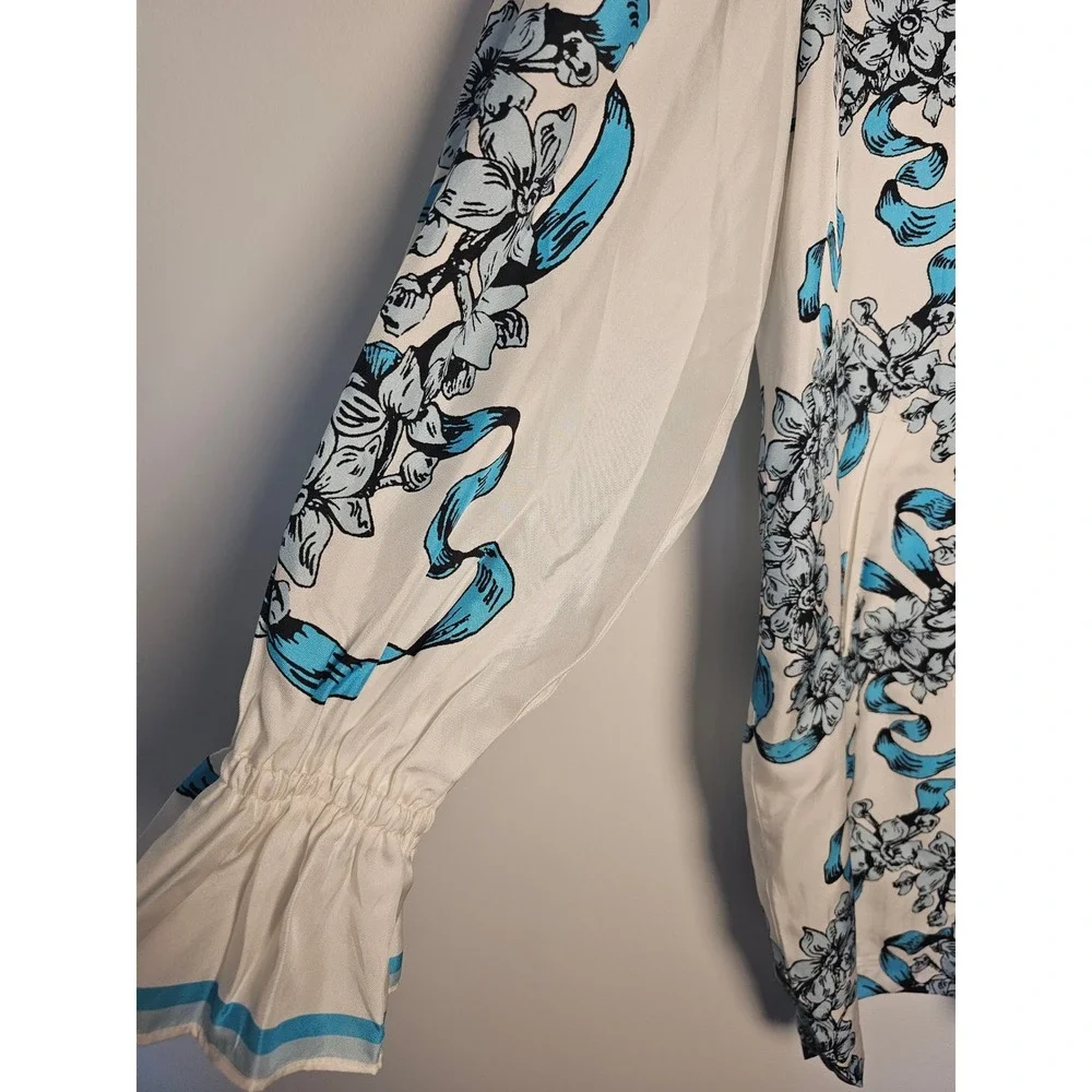 [Romantic Coquette] Cynthia Rowley Silk  Dress Womens 4  Blue Floral Ribbons - Picture 3 of 9